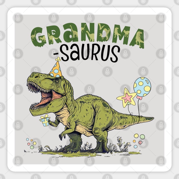 Grandma-Saurus T-Rex Dinosaur Birthday Party Magnet by figandlilyco